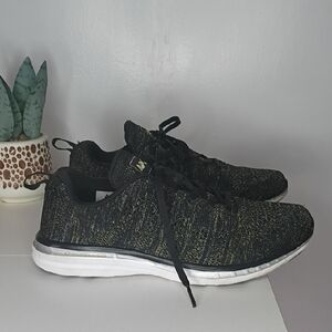 APL Techloom Pro Black & Gold Knit Running Sneakers Womens 9